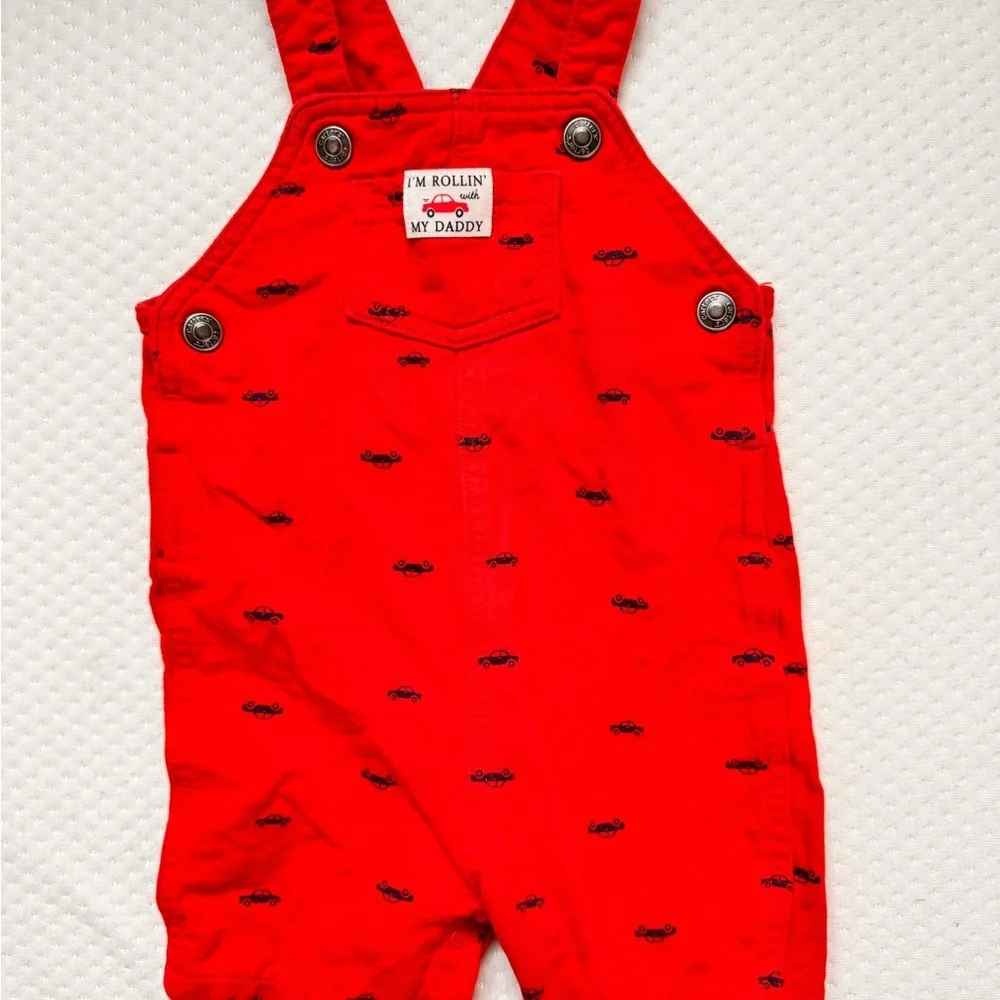 Carter’s baby/toddler Red‎ overalls 18 moths car design “rolling with my daddy